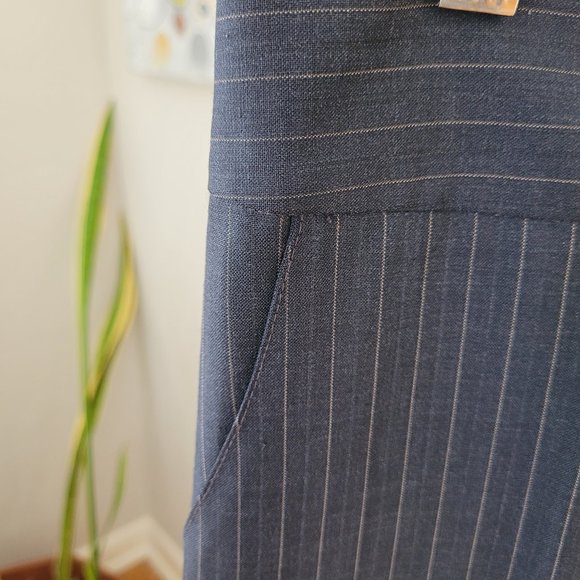 Periphery Grey and Camel Pinstriped Wool Blend Pants US 6 - Picture 7 of 12